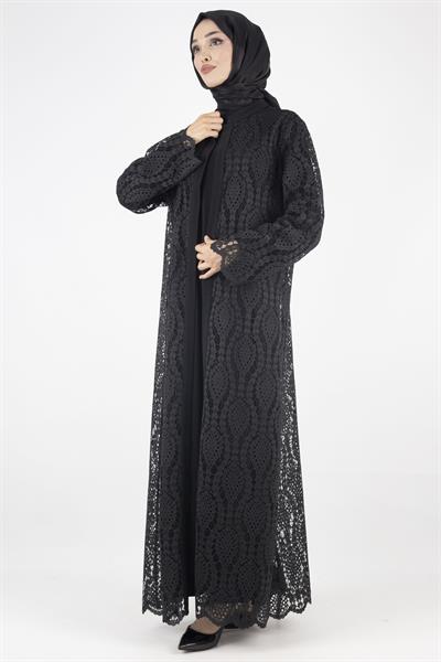 Orhan Store Büyük Beden  Abaya Takım Siyah OTW2479