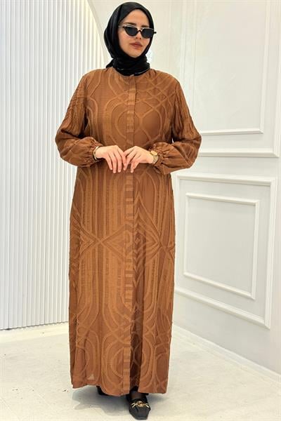 Orhan Store Büyük Beden Desenli Ferace Kahve OTW1160-1