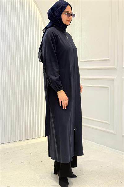 Orhan Store Büyük Beden Fermuarlı Tesettür Kap Lacivert OTW1632