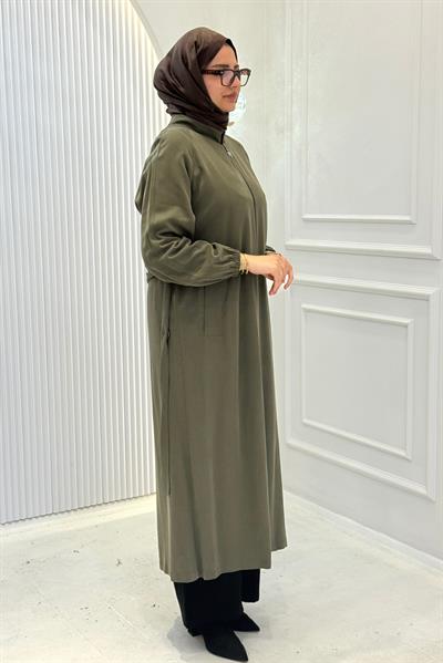 Orhan Store Büyük Beden Fermuarlı Tesettür Kap Haki OTW1632