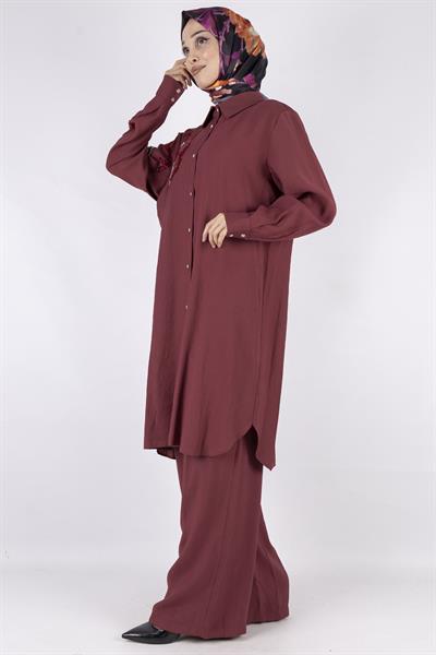 Orhan Store Büyük Beden Pantolonlu Takım Bordo OTW2490