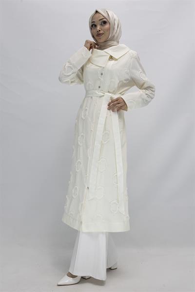 ORHAN STORE BÜYÜK BEDEN SATEN DETAYLI ASTARSIZ JAKAR KAP Krem OTW1404