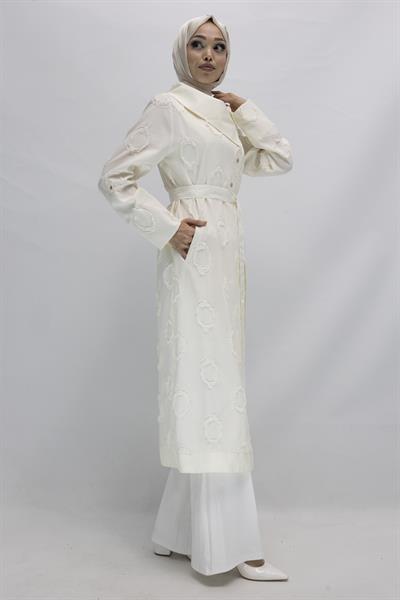 ORHAN STORE BÜYÜK BEDEN SATEN DETAYLI ASTARSIZ JAKAR KAP Krem OTW1404