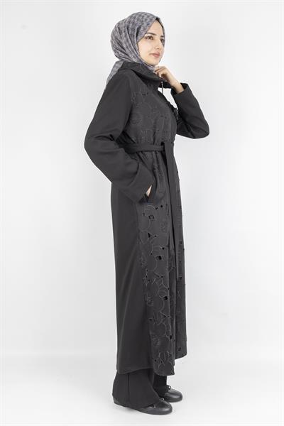 Orhan Store Çiçek Desen Laser Kesim Kemerli Kap Siyah OTW1588