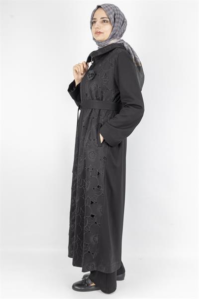 Orhan Store Çiçek Desen Laser Kesim Kemerli Kap Siyah OTW1588