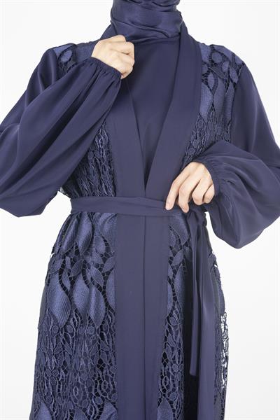 Orhan Store Dantel Abayalı Takım Lacivert OTW2558