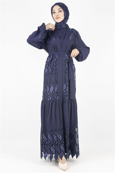 Orhan Store Dantel Abayalı Takım Lacivert OTW2558