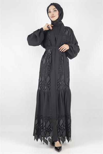 Orhan Store Dantel Abayalı Takım Siyah OTW2558