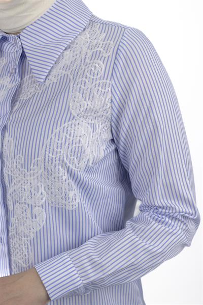 Orhan Store Dantel Aplike Detaylı Gömlek Mavi-Beyaz OTW1237