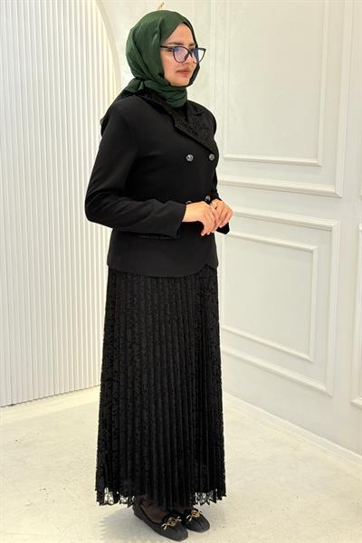 Orhan Store Dantel Detaylı Ceketli Etekli Takım Siyah OTW2878