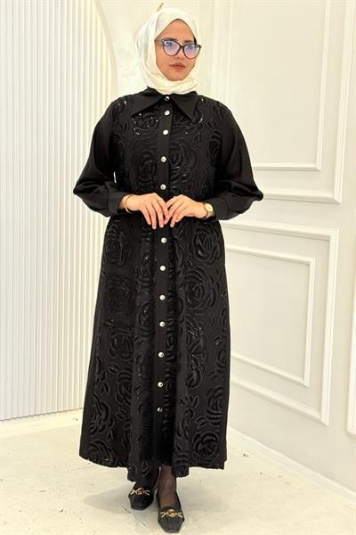 Orhan Store Dantel İşlemeli Kap Elbise Siyah OTW1647