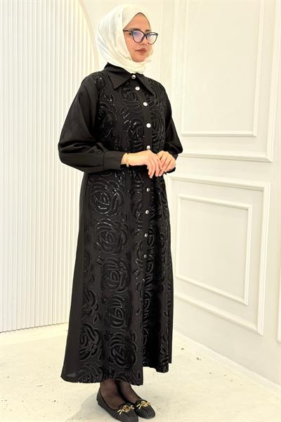 Orhan Store Dantel İşlemeli Kap Elbise Siyah OTW1647
