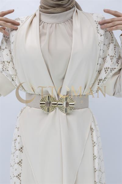 Orhan Store Dantel Yelekli Pantolonlu Takım Bej OTW2039