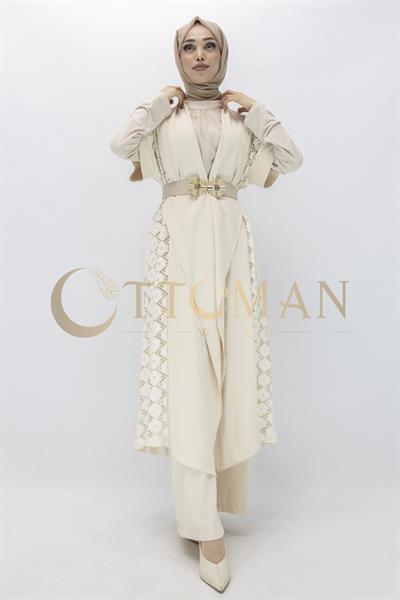 Orhan Store Dantel Yelekli Pantolonlu Takım Bej OTW2039