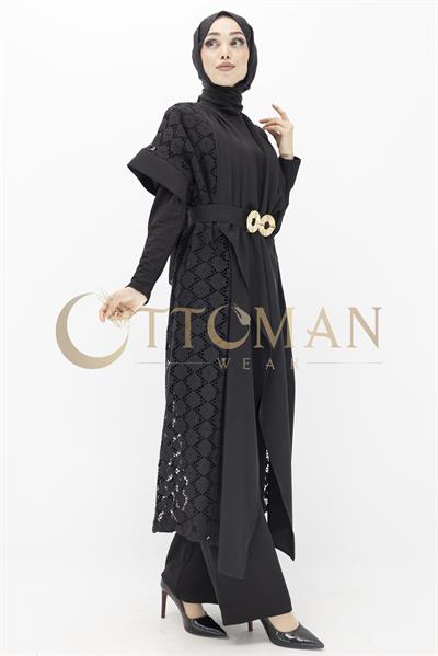Orhan Store Dantel Yelekli Pantolonlu Takım Siyah OTW2039