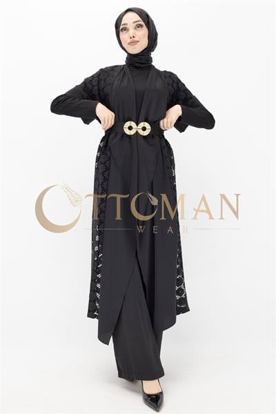 Orhan Store Dantel Yelekli Pantolonlu Takım Siyah OTW2039