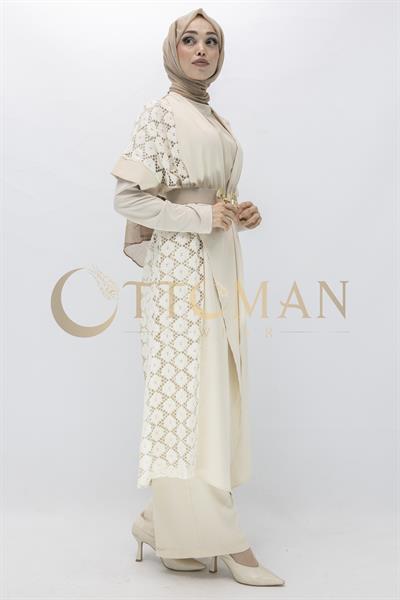 Orhan Store Dantel Yelekli Pantolonlu Takım Bej OTW2039