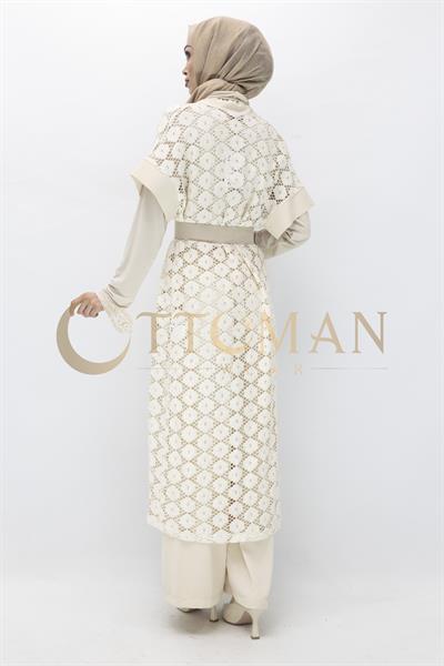 Orhan Store Dantel Yelekli Pantolonlu Takım Bej OTW2039