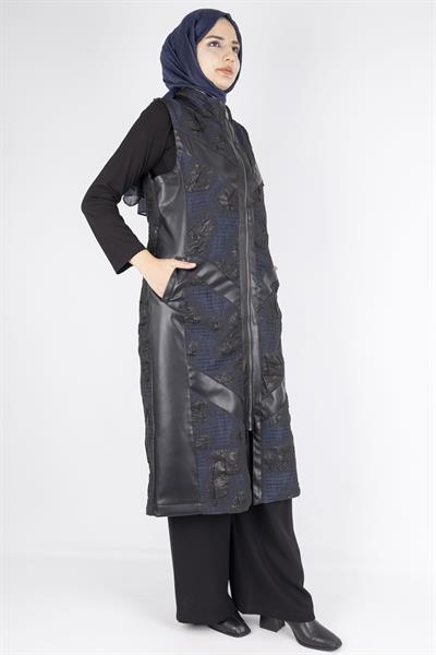 Orhan Store Deri Yelek Siyah-Lacivert OTW1118