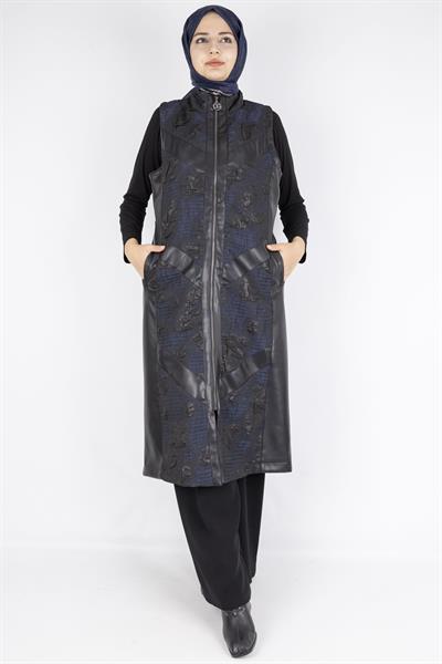 Orhan Store Deri Yelek Siyah-Lacivert OTW1118