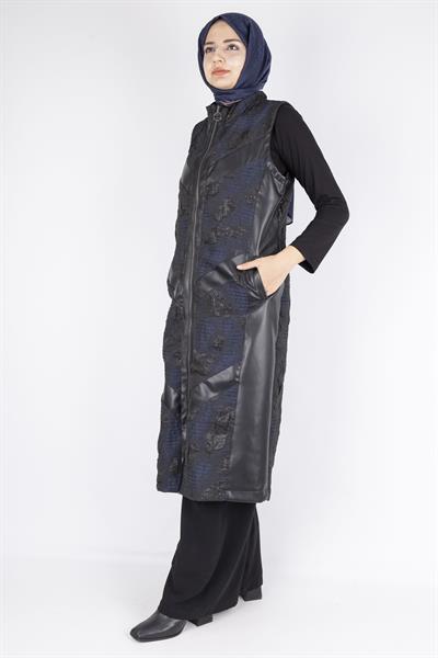 Orhan Store Deri Yelek Siyah-Lacivert OTW1118