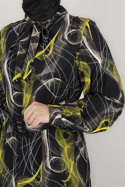 Orhan Store Desenli Astarlı Elbise Siyah OTW1662