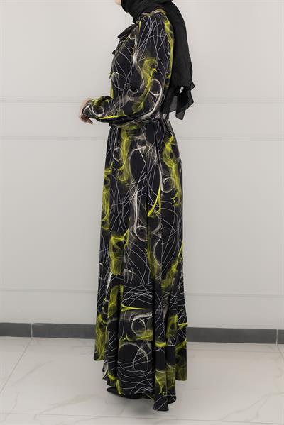 Orhan Store Desenli Astarlı Elbise Siyah OTW1662