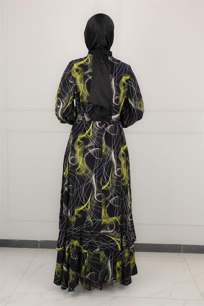 Orhan Store Desenli Astarlı Elbise Siyah OTW1662