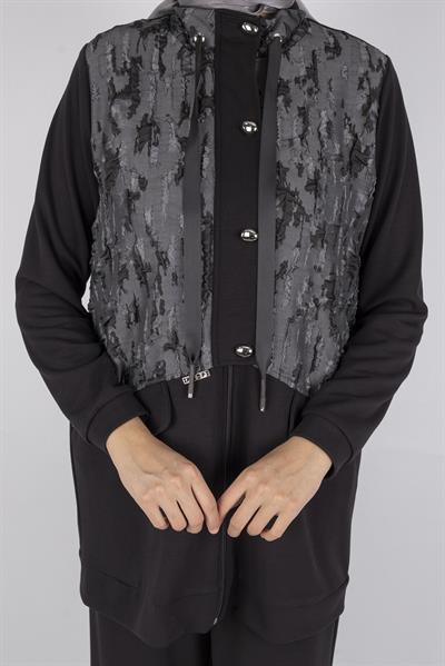 Orhan Store Desenli Fermuarlı Cep Detaylı Tesettür İkili Takım Siyah OTW2653