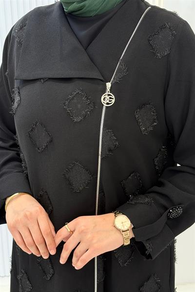 Orhan Store Desenli Gold Fermuarlı Tesettür Kap Siyah OTW1654