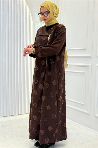 Orhan Store Desenli Gold Fermuarlı Tesettür Kap Kahve OTW1654