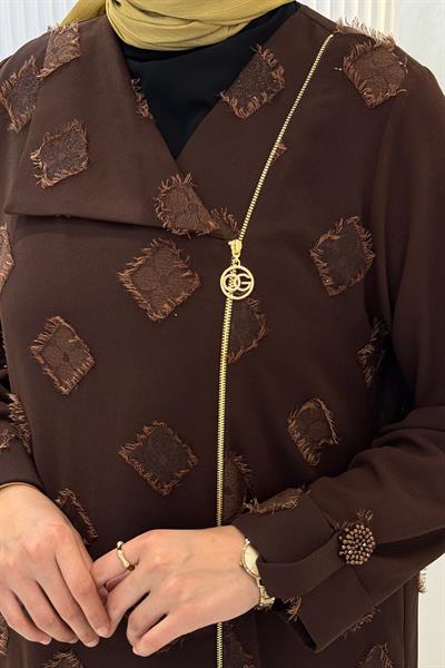 Orhan Store Desenli Gold Fermuarlı Tesettür Kap Kahve OTW1654