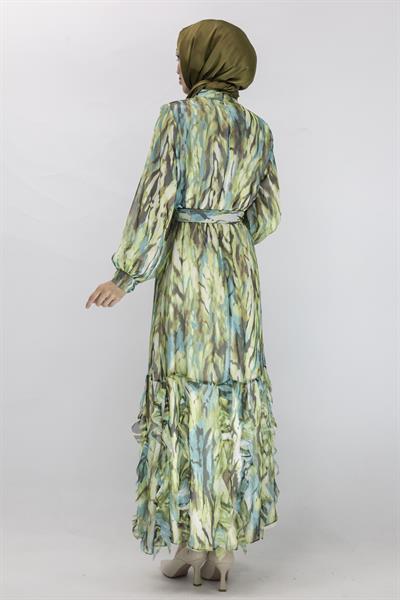 Orhan Store Desenli Şifon Elbise Yeşil OTW1710