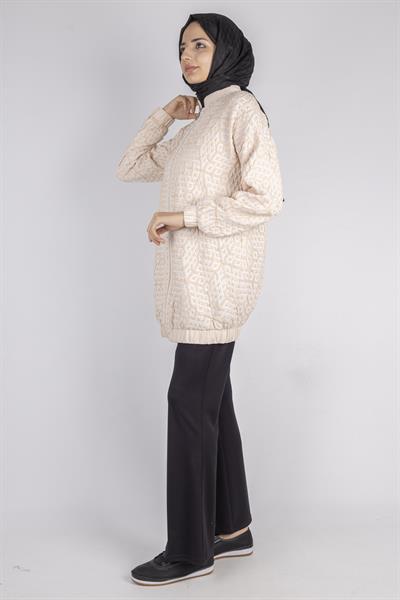 Orhan Store Fermuarlı Lastik Paça Dokulu Tesettür Spor Ceket Bej OTW1158