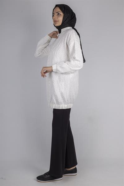 Orhan Store Fermuarlı Lastik Paça Dokulu Tesettür Spor Ceket Ekru OTW1158