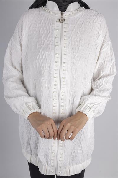 Orhan Store Fermuarlı Lastik Paça Dokulu Tesettür Spor Ceket Ekru OTW1158