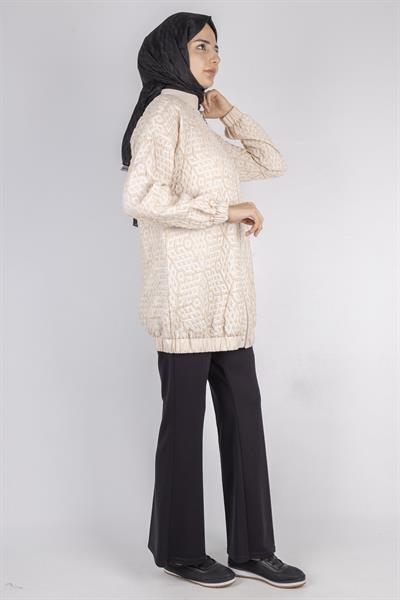Orhan Store Fermuarlı Lastik Paça Dokulu Tesettür Spor Ceket Bej OTW1158