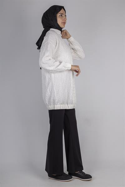 Orhan Store Fermuarlı Lastik Paça Dokulu Tesettür Spor Ceket Ekru OTW1158