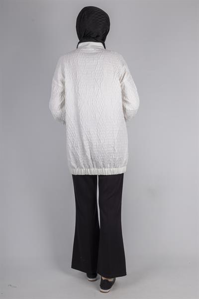 Orhan Store Fermuarlı Lastik Paça Dokulu Tesettür Spor Ceket Ekru OTW1158