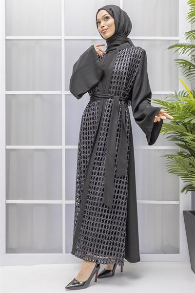 ORHAN STORE FİLELİ ABAYA TAKIM Siyah OTW2387