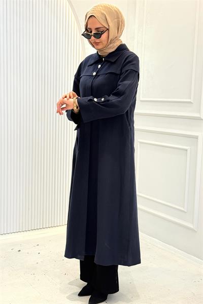Orhan Store Gold Düğme Detaylı Tensel Tesettür Kap Lacivert OTW1644