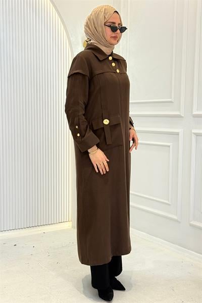 Orhan Store Gold Düğme Detaylı Tensel Tesettür Kap Kahve OTW1644