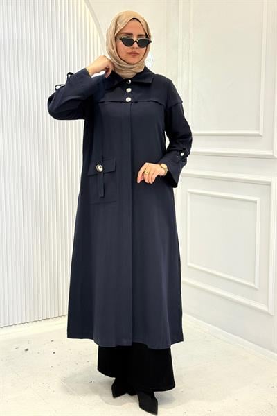 Orhan Store Gold Düğme Detaylı Tensel Tesettür Kap Lacivert OTW1644