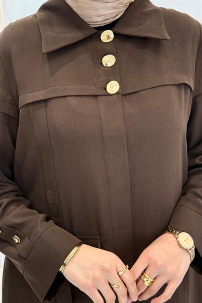 Orhan Store Gold Düğme Detaylı Tensel Tesettür Kap Kahve OTW1644