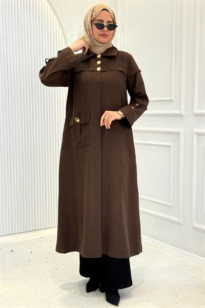 Orhan Store Gold Düğme Detaylı Tensel Tesettür Kap Kahve OTW1644