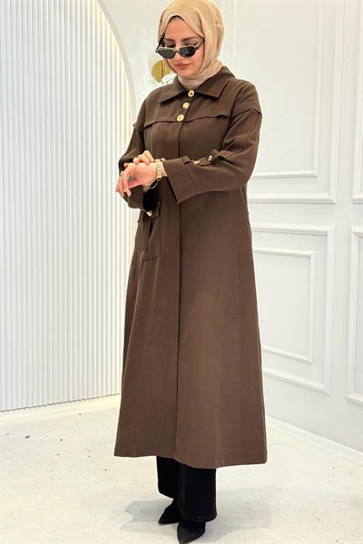 Orhan Store Gold Düğme Detaylı Tensel Tesettür Kap Kahve OTW1644