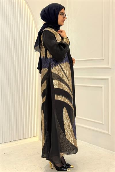 Orhan Store Gold İşlemeli Şık Abaya Takım Siyah OTW2881