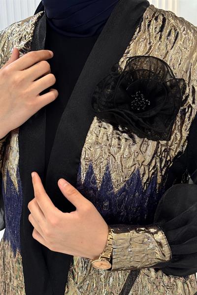 Orhan Store Gold İşlemeli Şık Abaya Takım Siyah OTW2881
