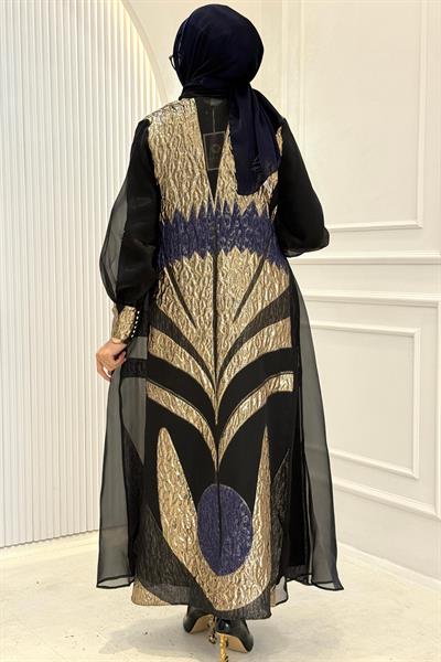 Orhan Store Gold İşlemeli Şık Abaya Takım Siyah OTW2881