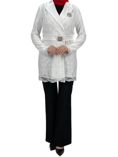 Orhan Store Güpürlü Blazer Ceket Ekru OTW1099